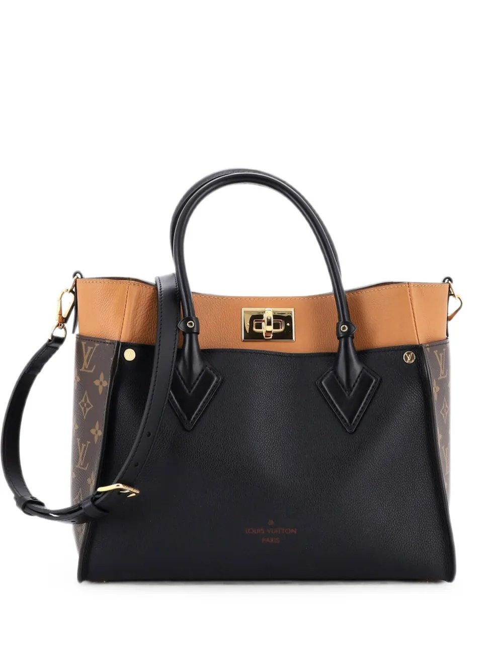 On My Side Leather with Monogram Canvas MM tote bag