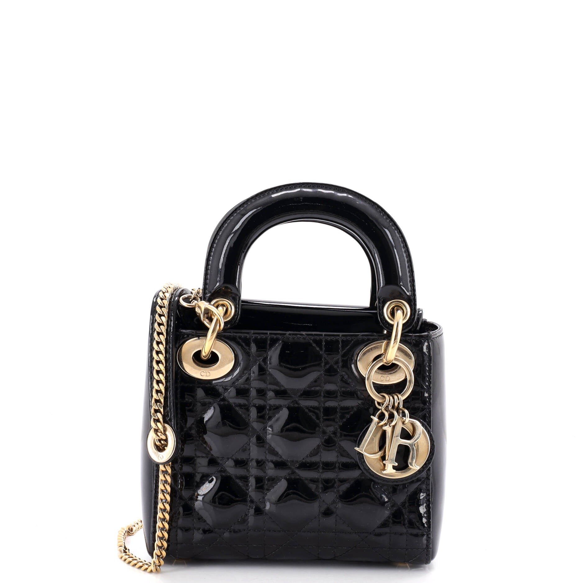 Lady Dior Chain Bag Cannage Quilt Patent Mini