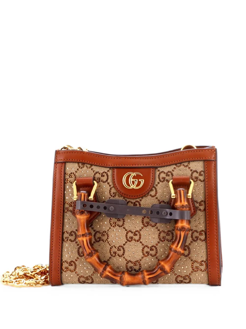 Diana NM Bamboo Handle Crystal Embellished GG Canvas Mini tote bag