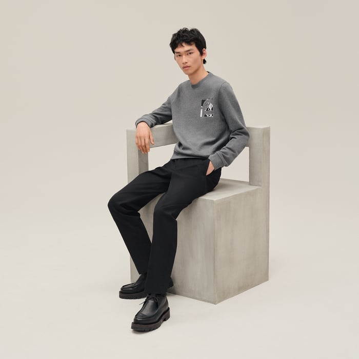 Gris Chiné Foncé "Ex-libris" Crewneck Sweater
