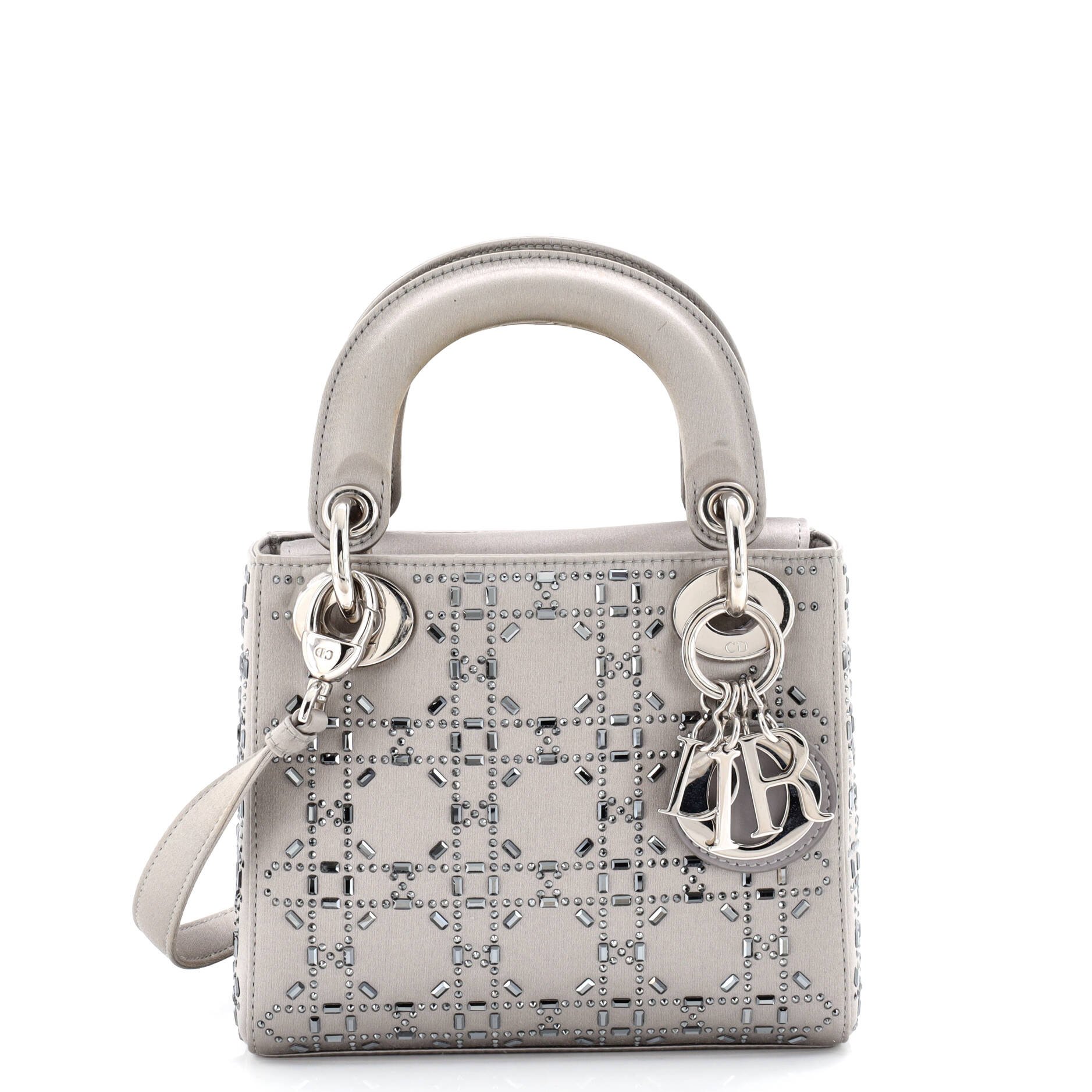 Dior Lady Dior Bag Crystal Embellished Cannage Quilt Satin Mini