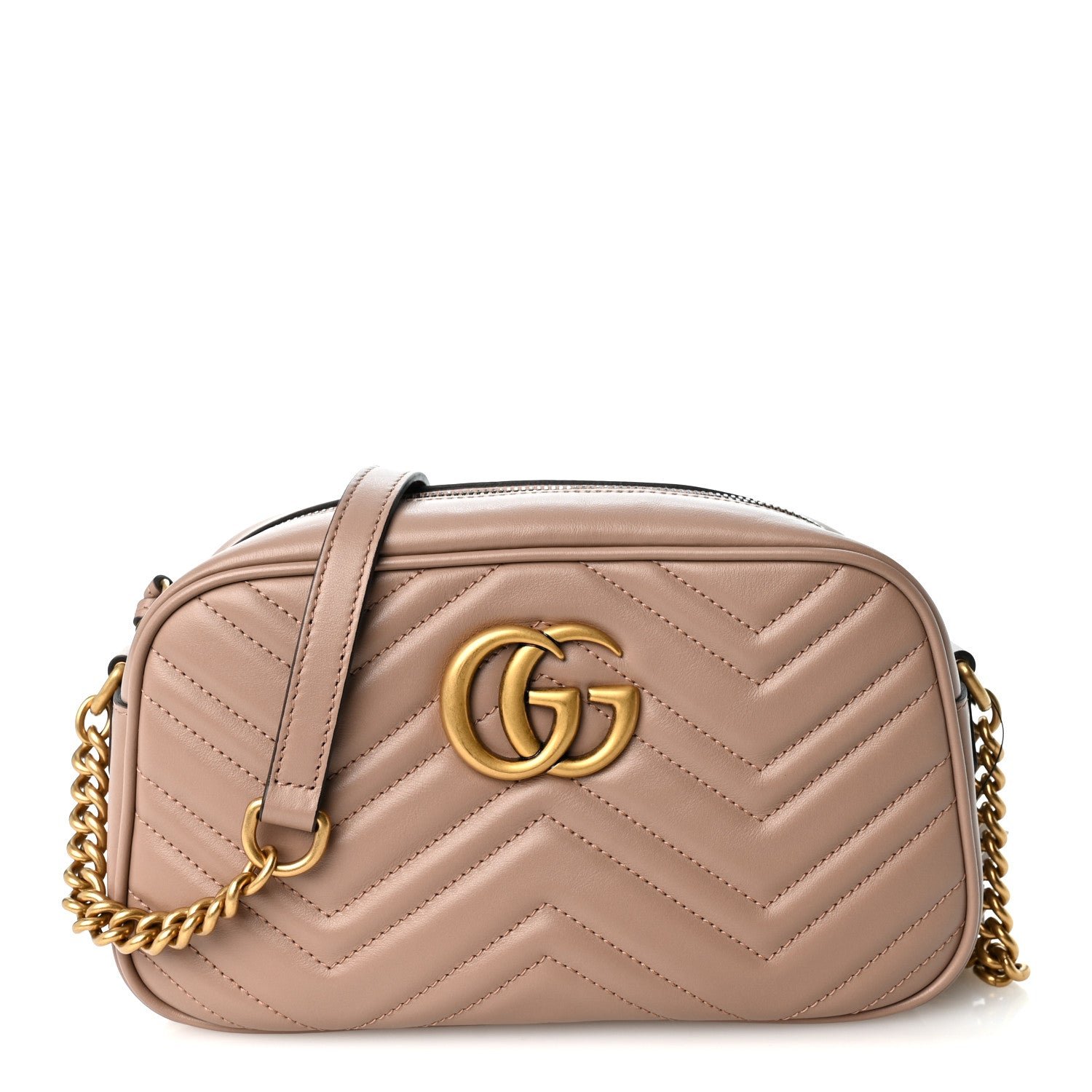 Gucci Calfskin Matelasse Small GG Marmont Chain Shoulder Bag Porcelain Rose