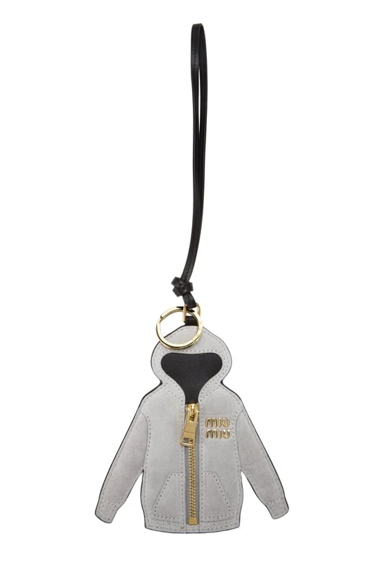 Grey Leather Hoodie Bag Charm
