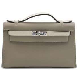Hermes Gris Asphalt and Beton Swift HSS Kelly Pochette Palladium Hardware, 2024