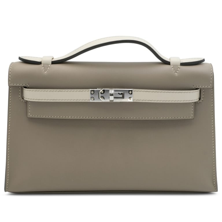 Hermes Gris Asphalt and Beton Swift HSS Kelly Pochette Palladium Hardware, 2024