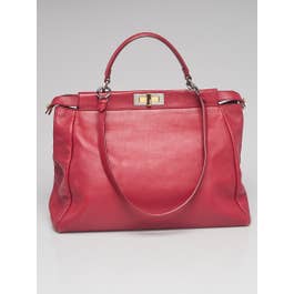 Fendi Fendi Red Leather Large Peekaboo Satchel Bag - 8BN210