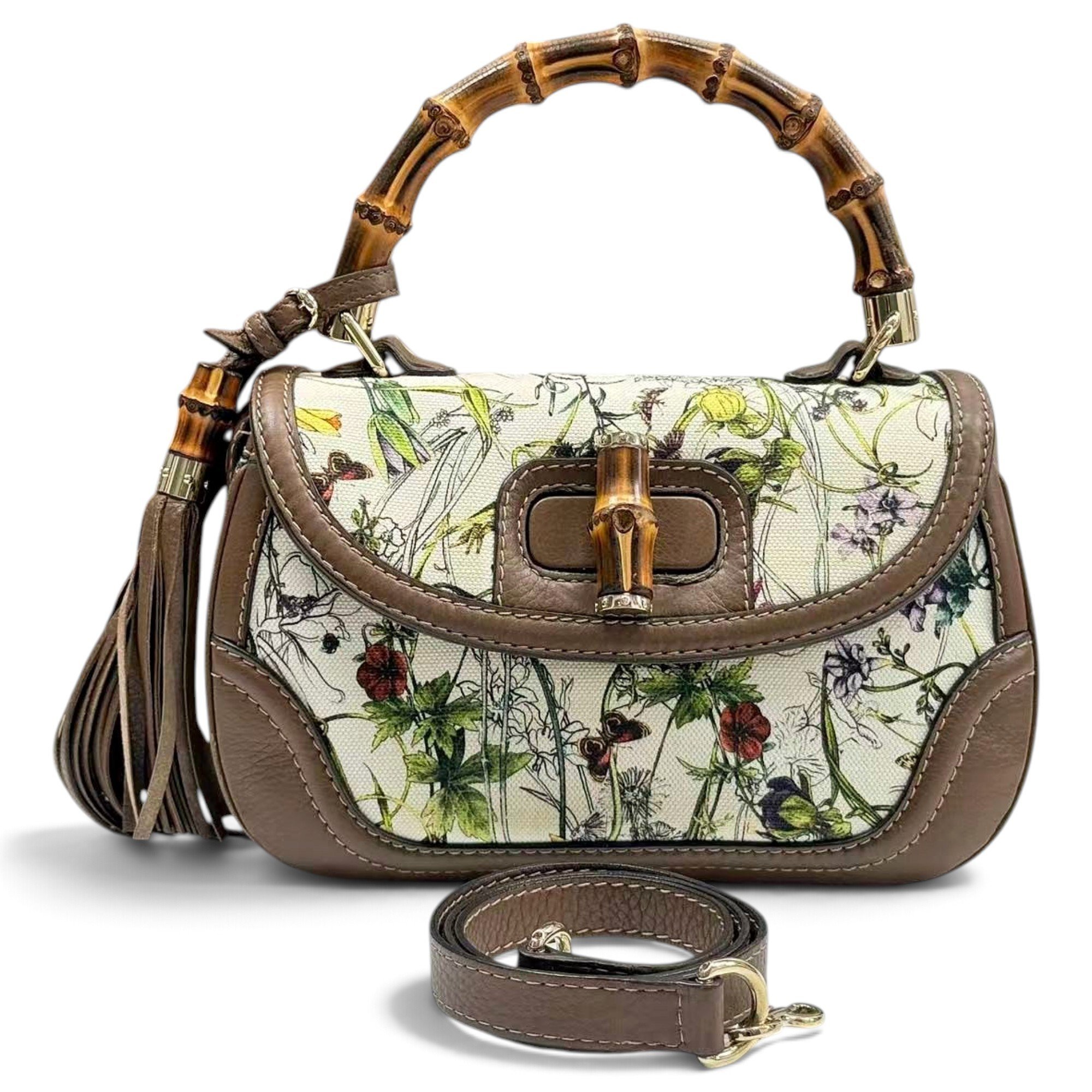 Convertible Pompon Bamboo Top Handle cloth handbag