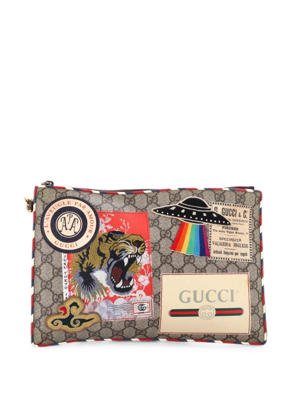 Courrier Pouch GG Coated Canvas with Applique clutch bag
