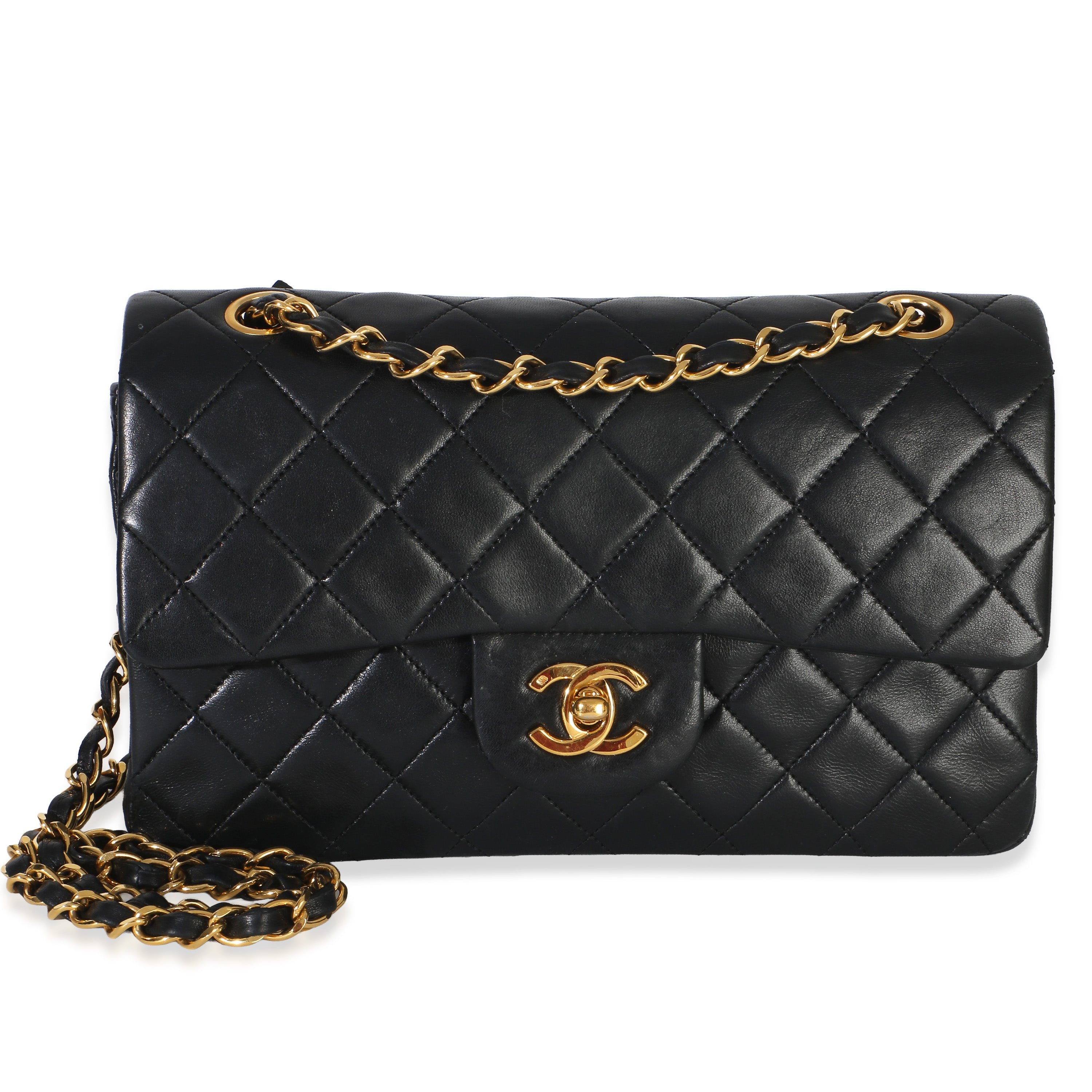 Vintage 24k Black Quilted Lambskin Small Classic Double Flap Bag