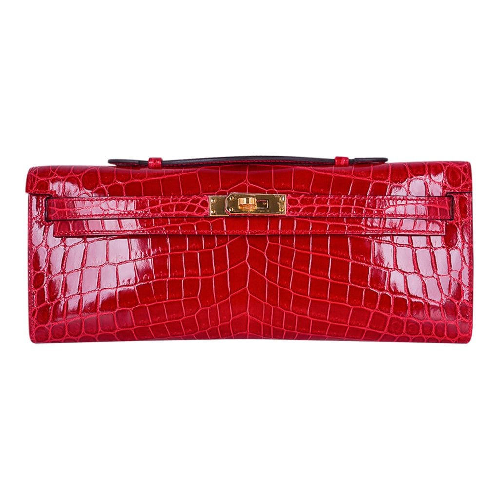 Hermes Hermes Kelly Cut Bag Braise Niloticus Crocodile with Gold Hardware