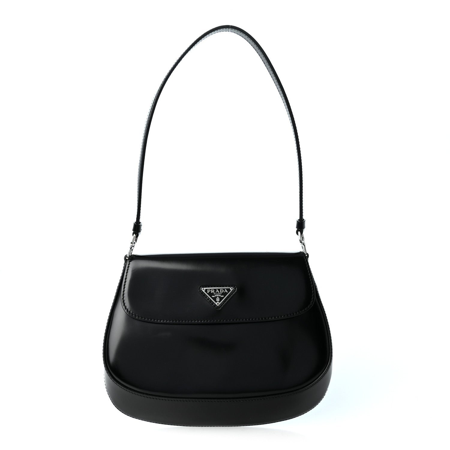 Prada Spazzolato Cleo Flap Shoulder Bag Black