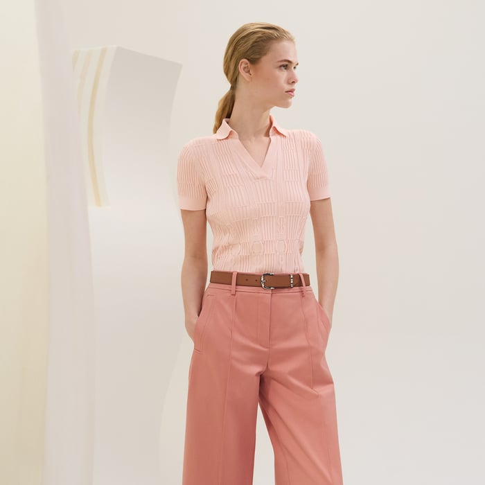 Rose Saline "Coaching" Short-sleeve Sweater