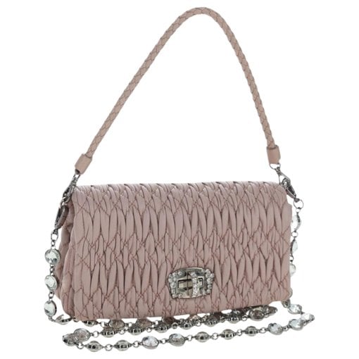 Miu Crystal leather clutch bag