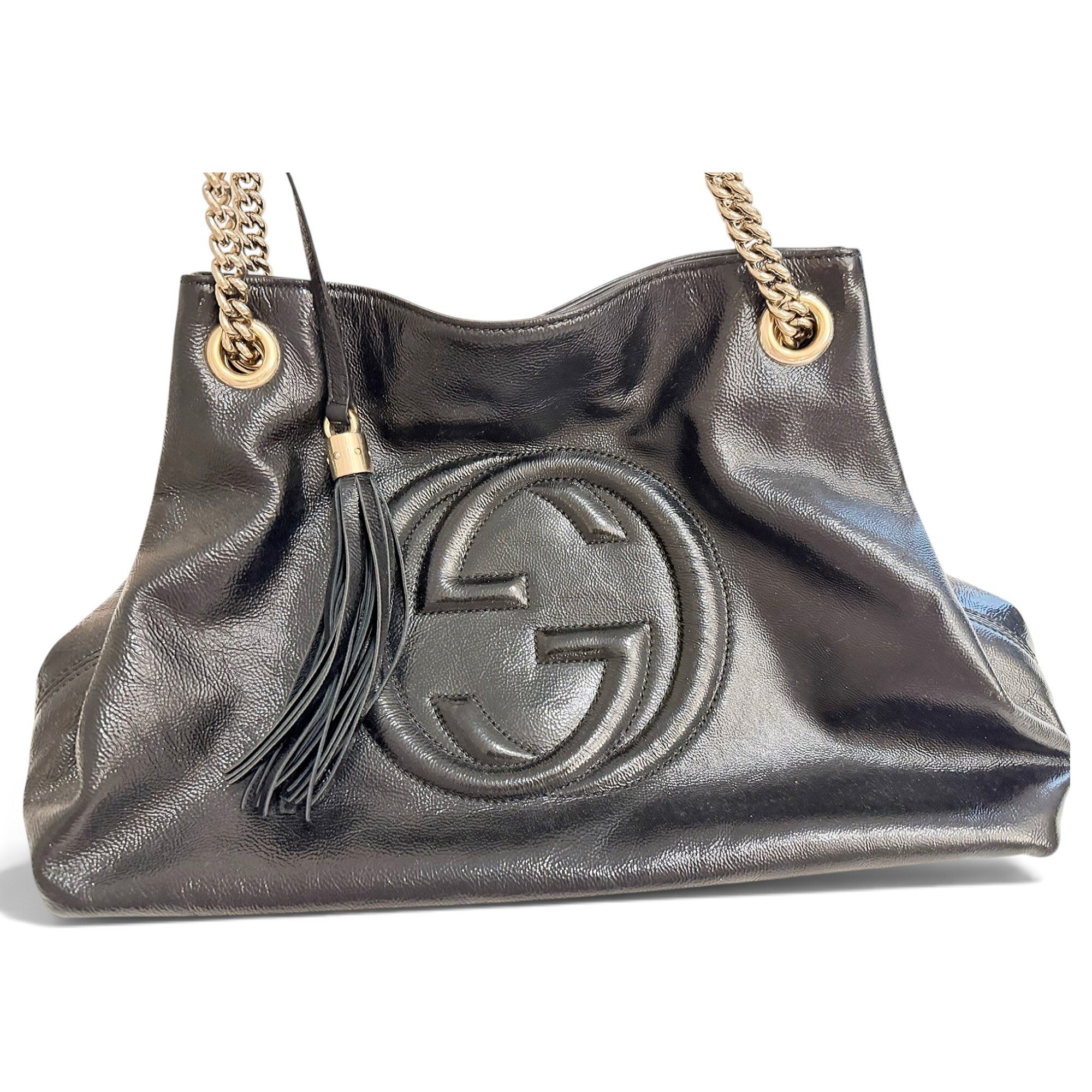 Soho Double Chain patent leather tote