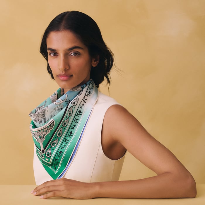 Hermès Etriers Remix bandana 55 Bleu/Blanc/Vert | BagUSeek