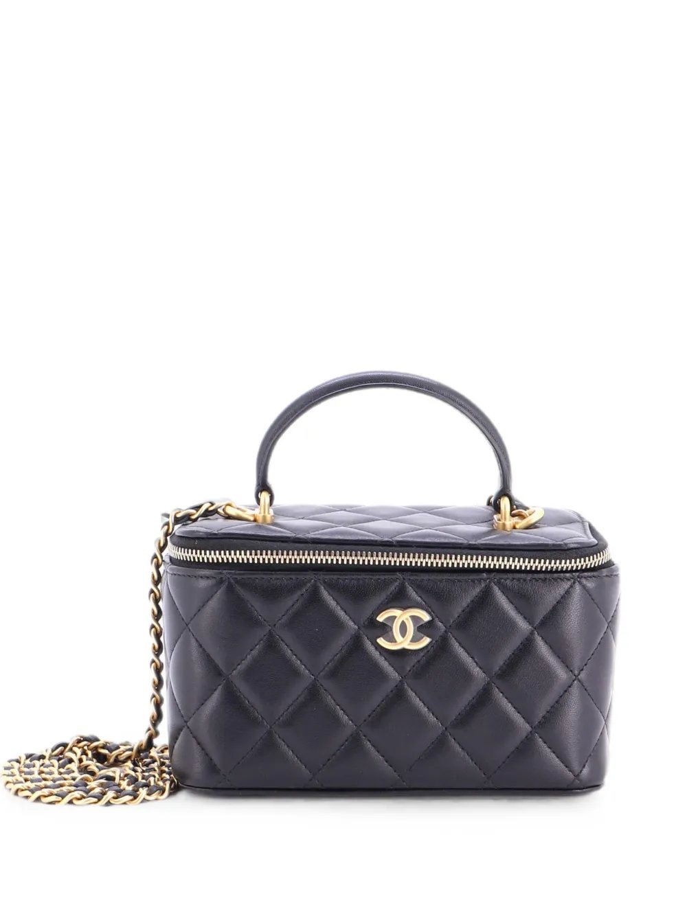 Classic Top Handle Vanity Case with Chain Quilted Lambskin Small crossbody bag