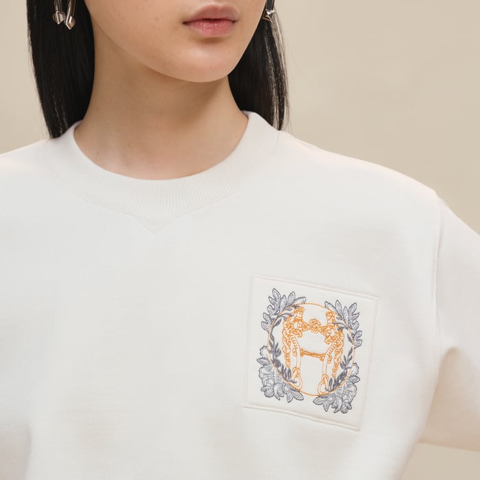 Blanc Cassé "Della Cavalleria" Embroidered Short-sleeve Sweatshirt