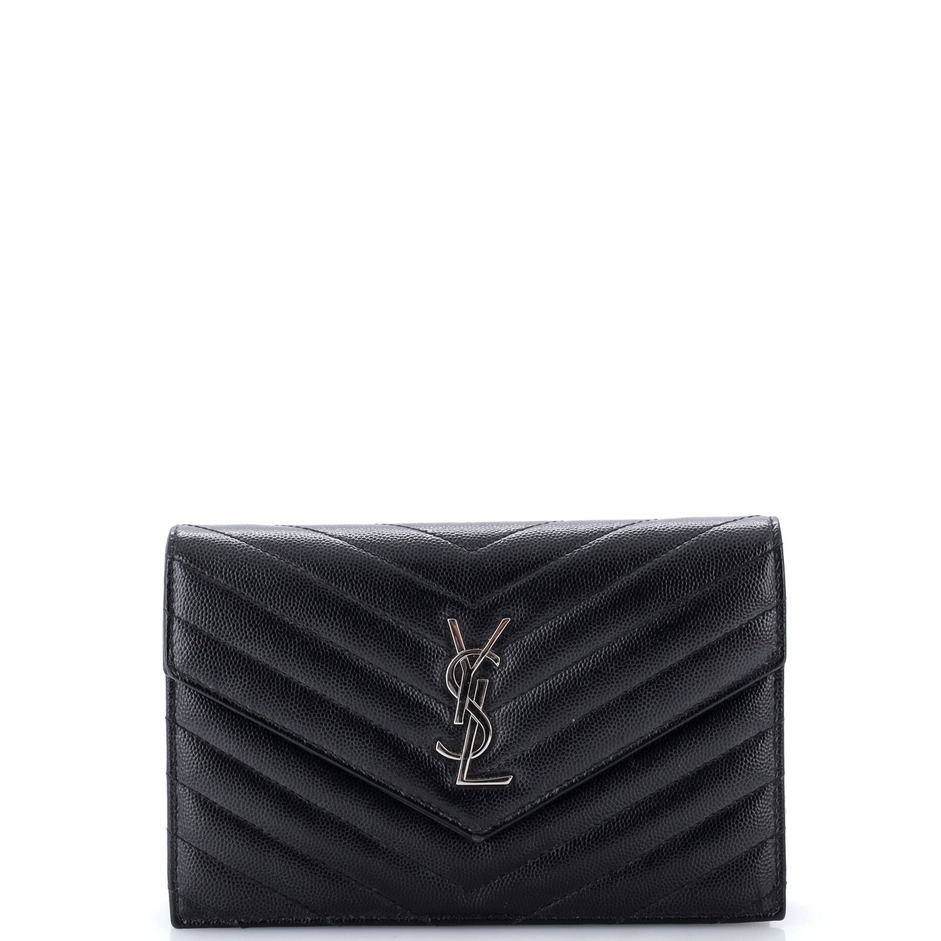 Saint Laurent Classic Monogram Wallet on Chain Matelasse Chevron Leather Small