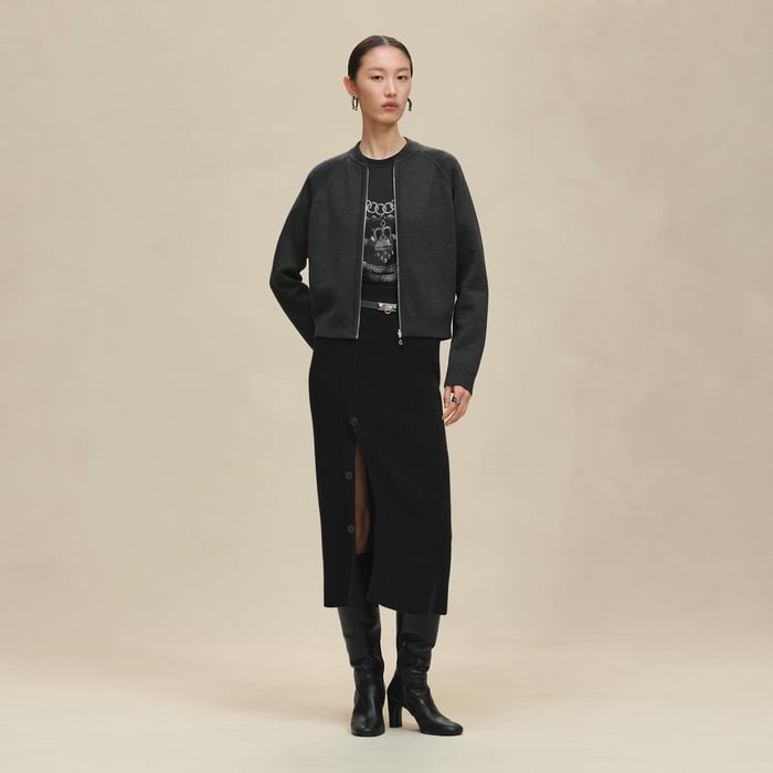 Gris Volcanique "H En Biais" Long-sleeve Reversible Cardigan