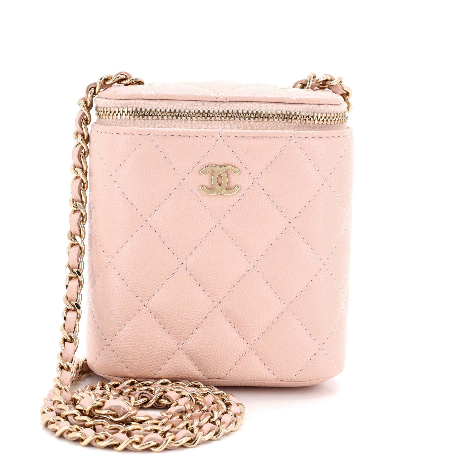 Vertical Classic Vanity Case with Chain Quilted Caviar Mini