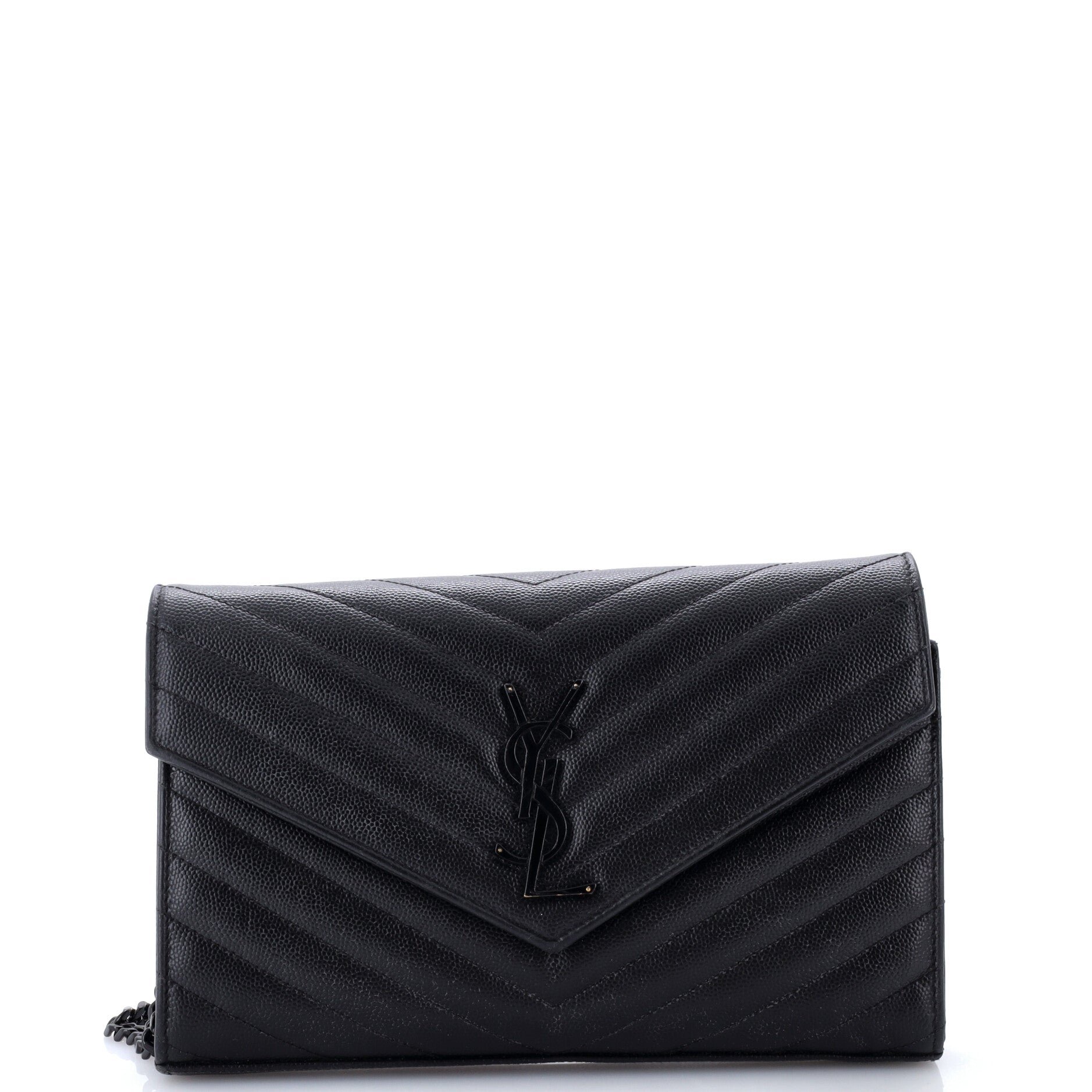Saint Laurent Classic Monogram Wallet on Chain Matelasse Chevron Leather Medium