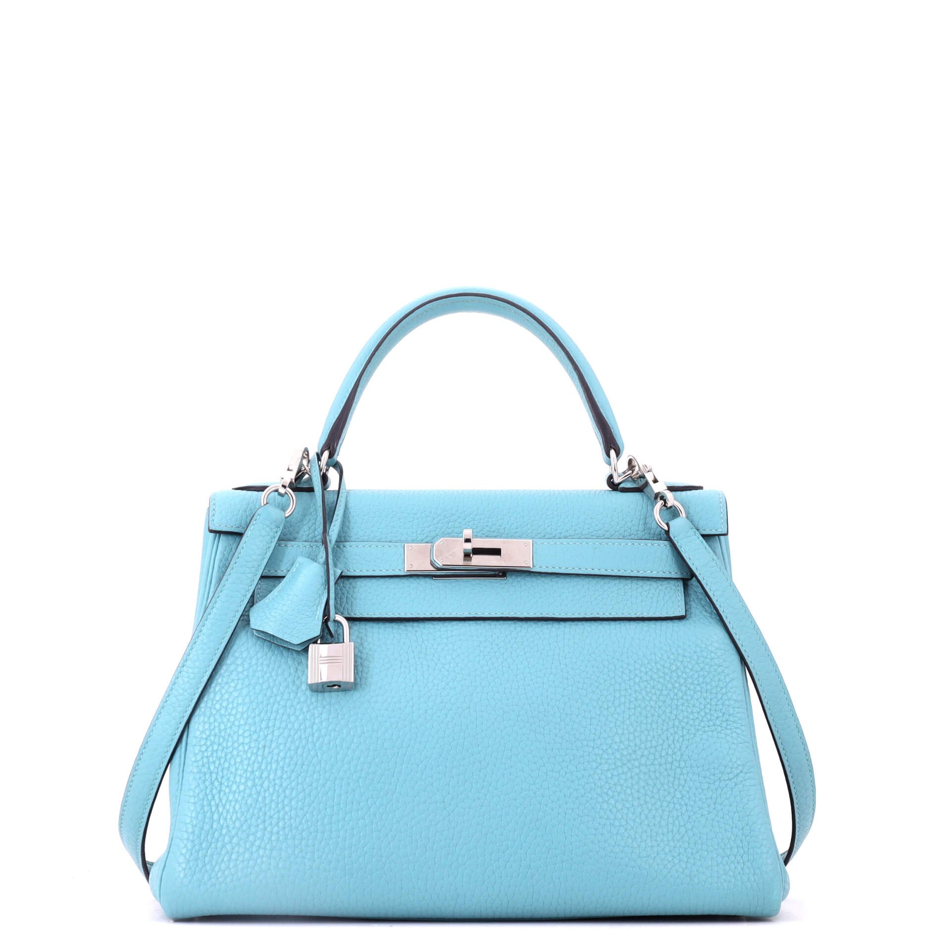 Kelly Handbag Bleu Atoll Clemence with Palladium Hardware 28