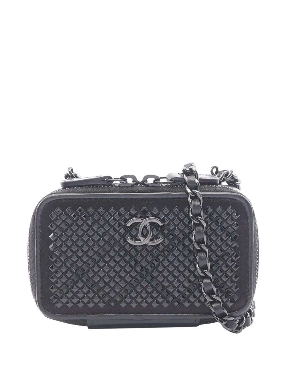 2021-2026 CC Lambskin Satin Strass Studded So Black Clutch with Chain crossbody bag