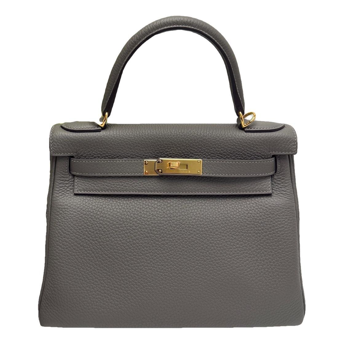 Hermes Kelly 28 Handbag Etain Togo Leather