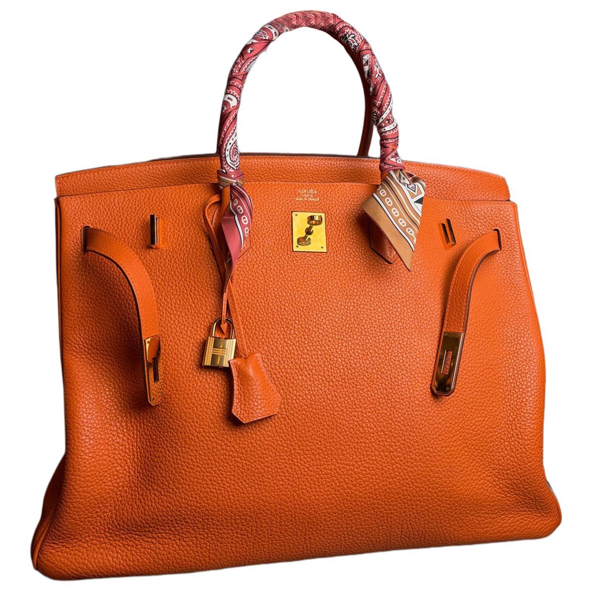 Hermes Birkin 40 Handbag Orange Togo Leather 2012