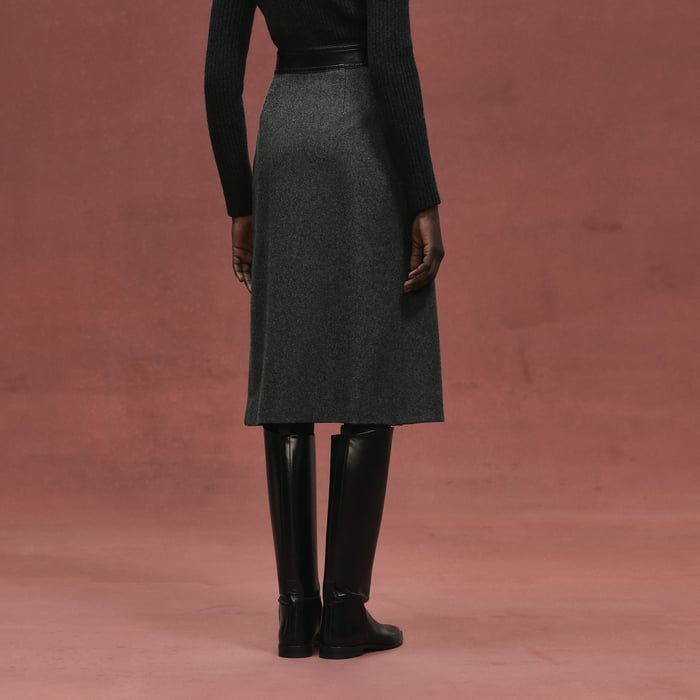 Gris Mica Mixed Leather Drawstring Skirt