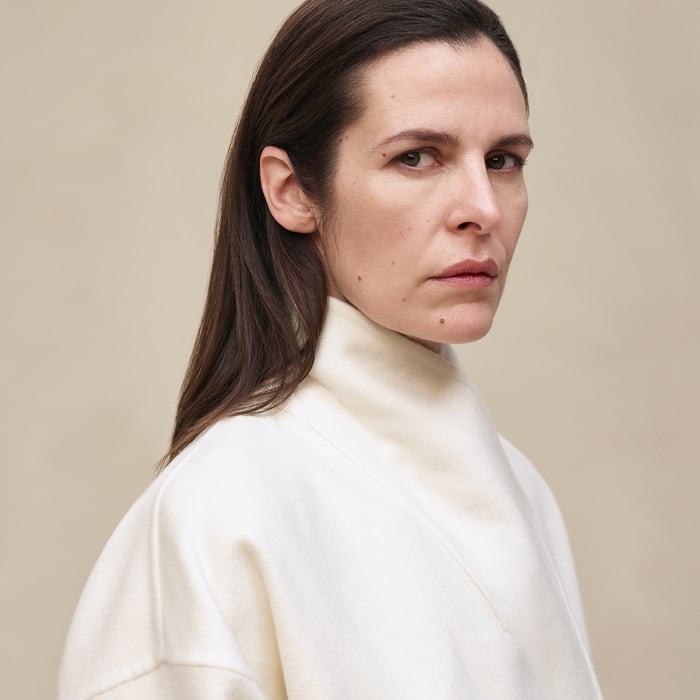 Blanc Naturel Cashmere Coat With Shawl Collar