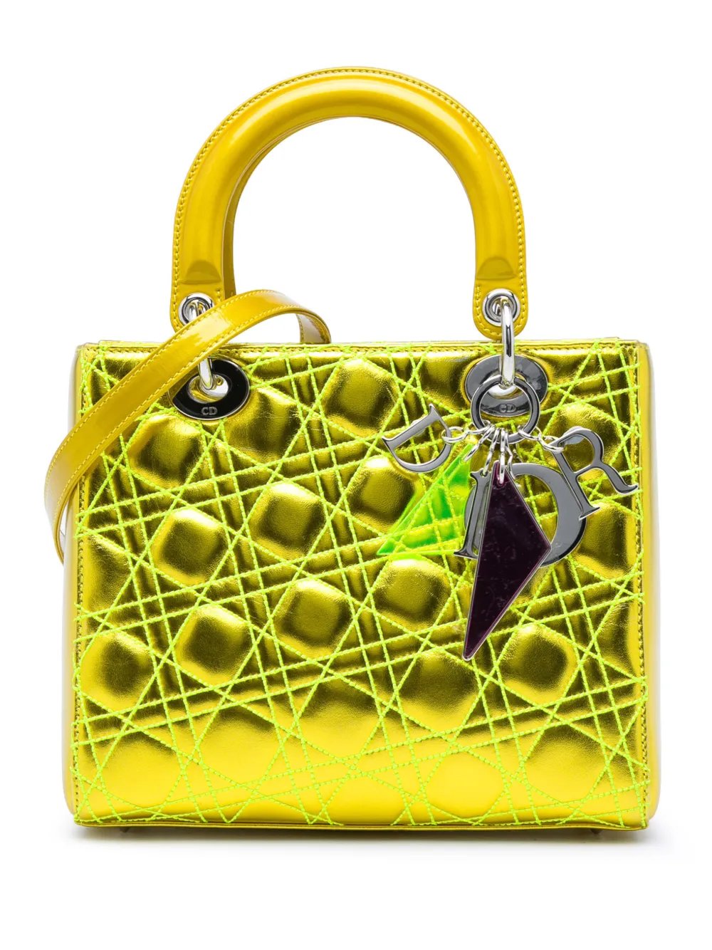 2011 Anselm Reyle Medium Metallic Lambskin Cannage Lady Dior satchel