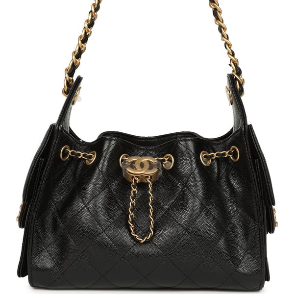 Chanel Mini 25 Hobo Bag Black Caviar Antique Gold Hardware