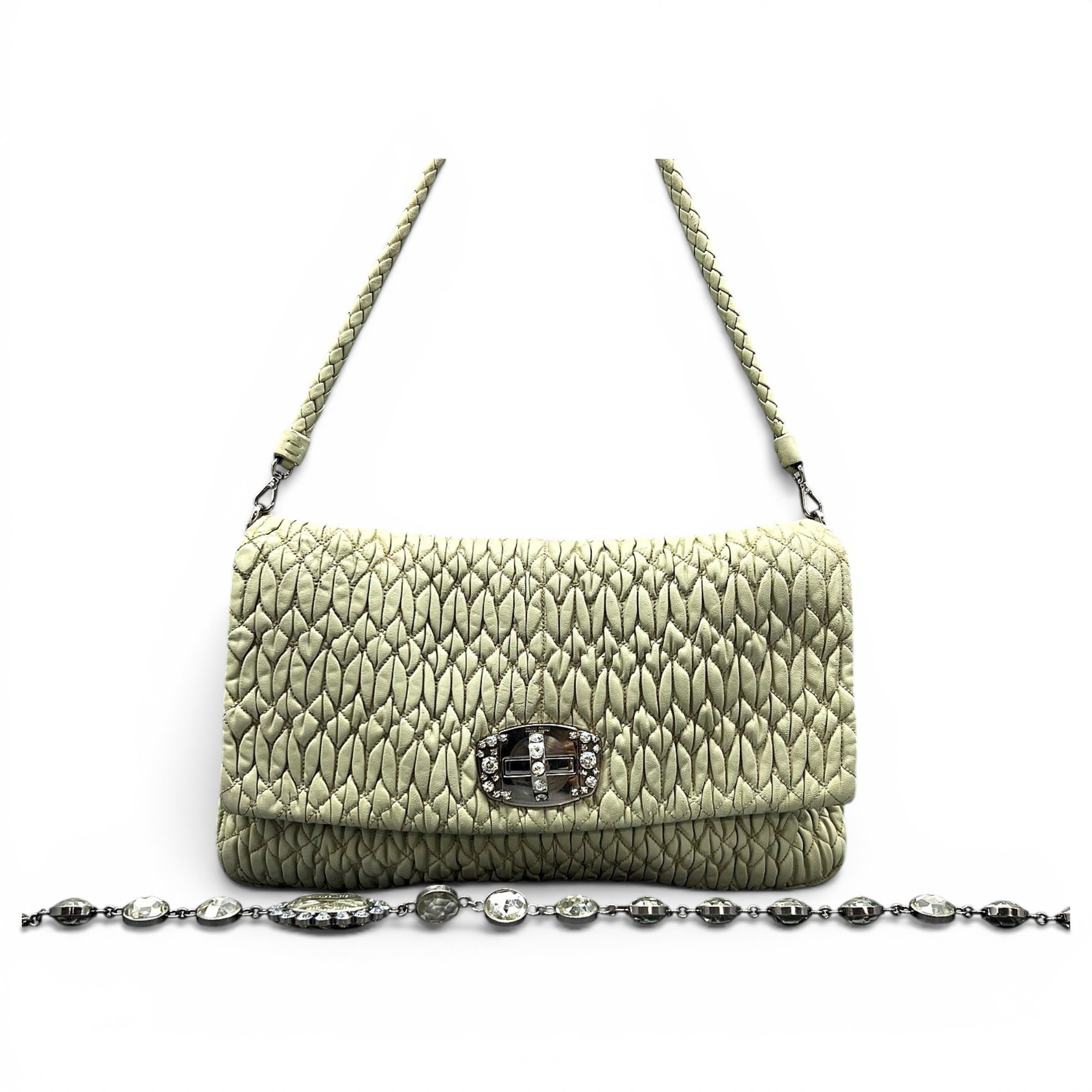 Miu Crystal leather handbag
