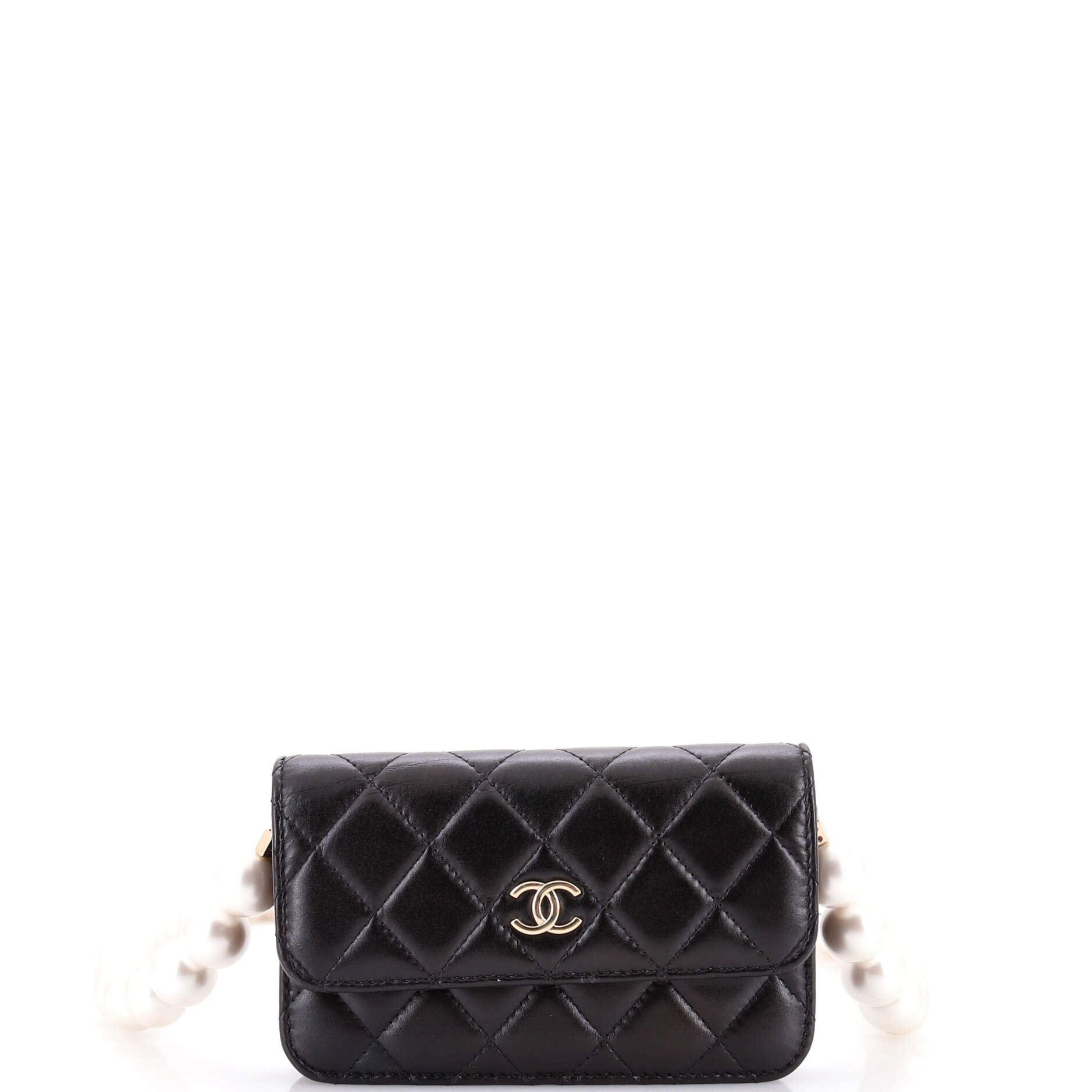 Pearl Strap Clutch with Chain Quilted Calfskin