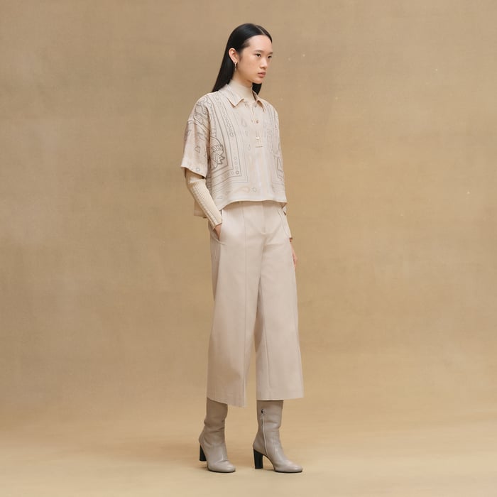 Beige Avoine Cropped Pants