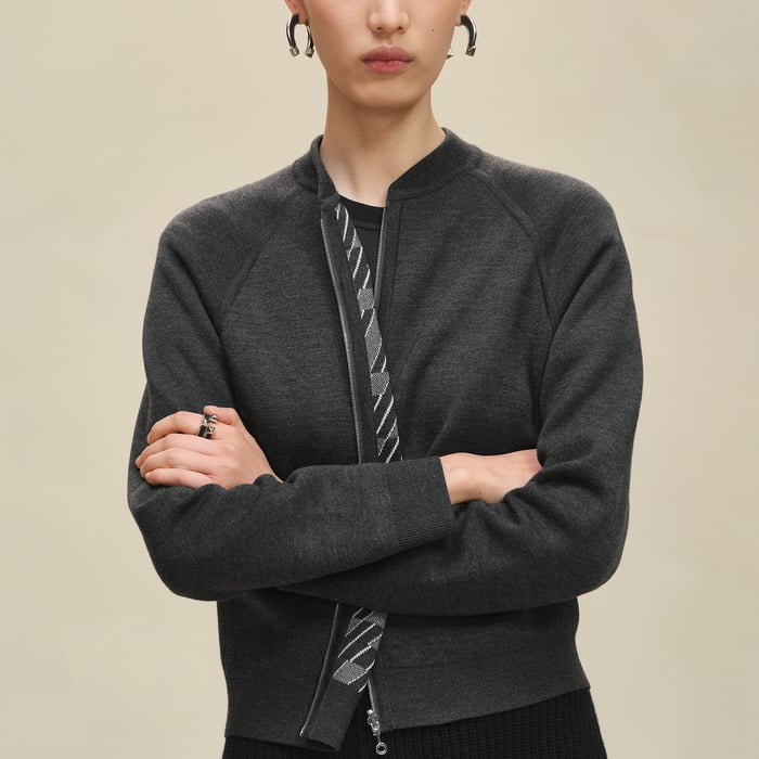 Gris Volcanique "H En Biais" Long-sleeve Reversible Cardigan
