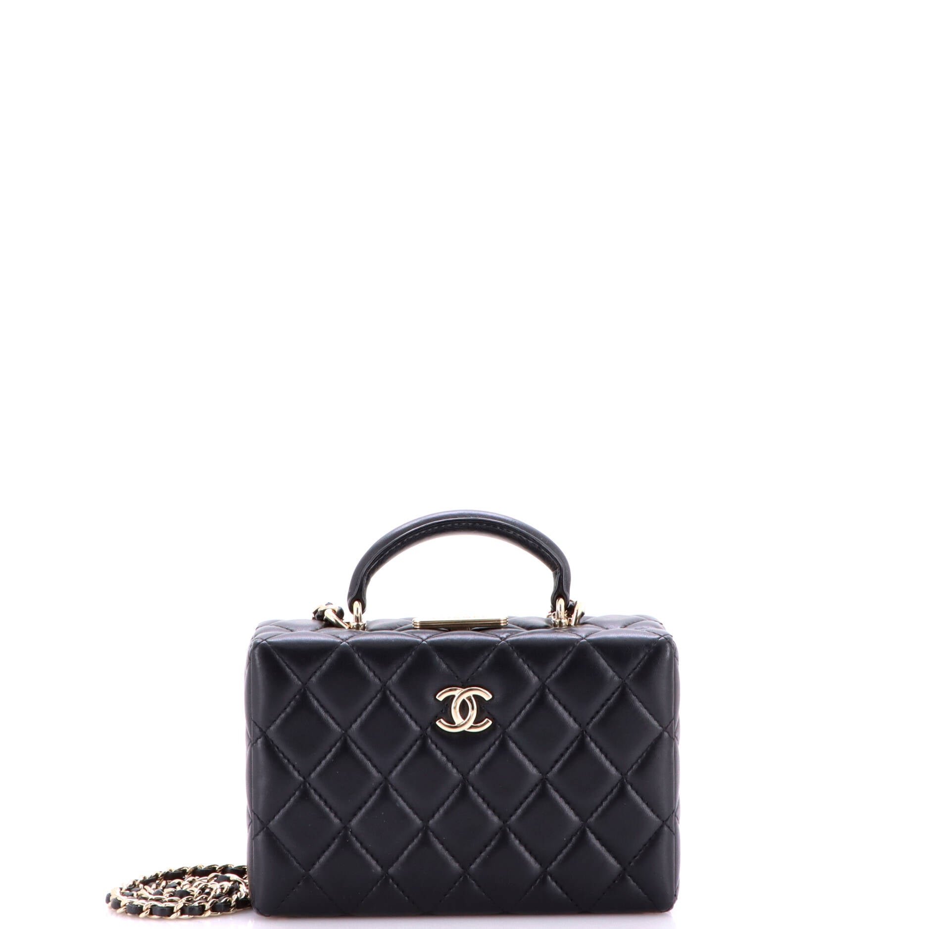 Top Handle Box Bag Quilted Lambskin Small