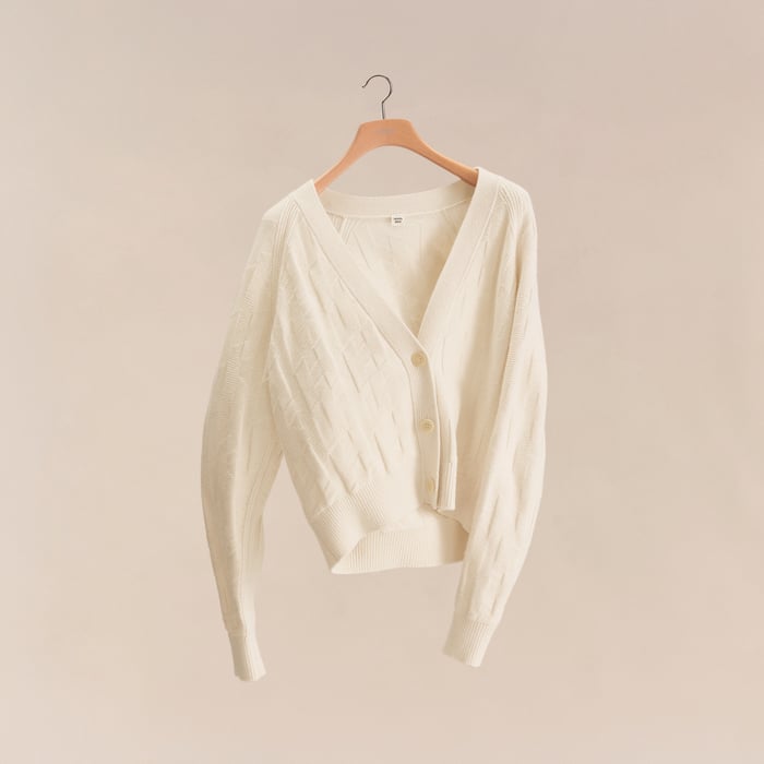 Blanc Naturel Cardigan Manches Longues Motif « h »