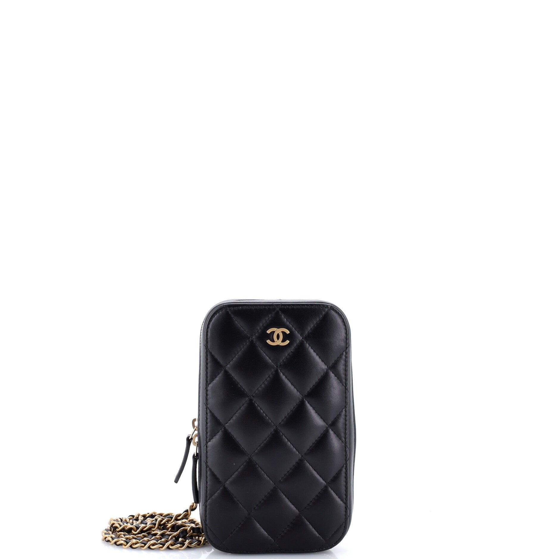 Zip Around Phone Case with Chain Quilted Lambskin