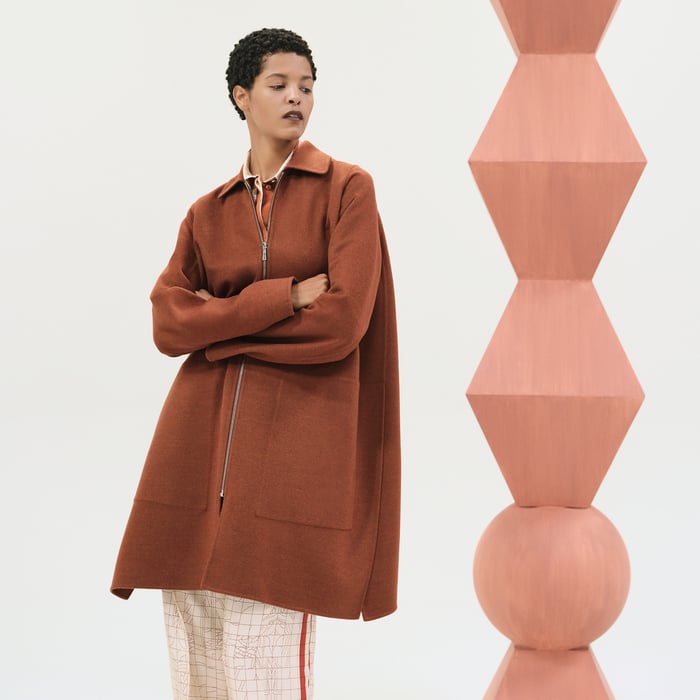 Marron Muscavado Wool Zipped Coat