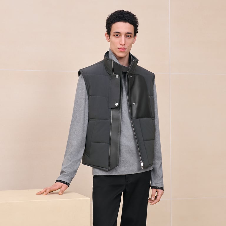 Quilted vest with leather detail