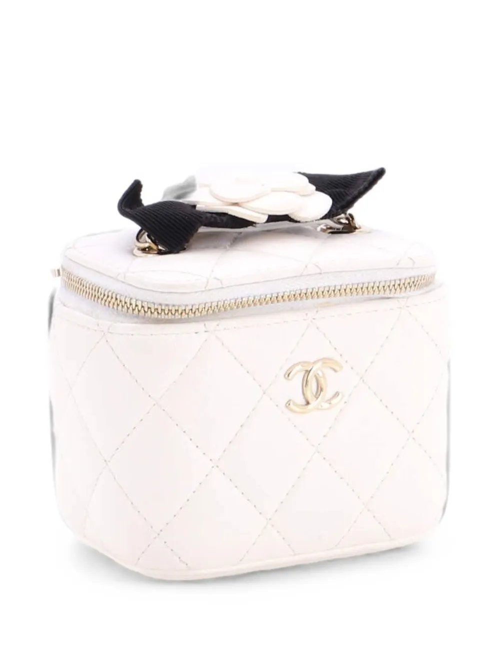 Camellia Bow Vanity Case with Chain Quilted Lambskin Mini crossbody bag