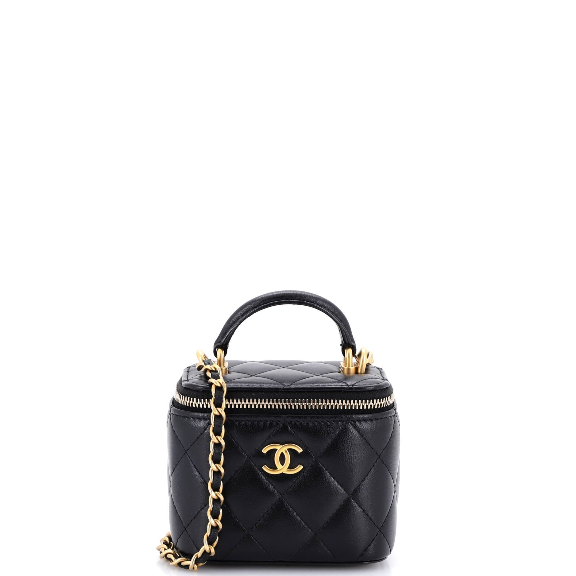 Classic Top Handle Vanity Case with Chain Quilted Lambskin Mini
