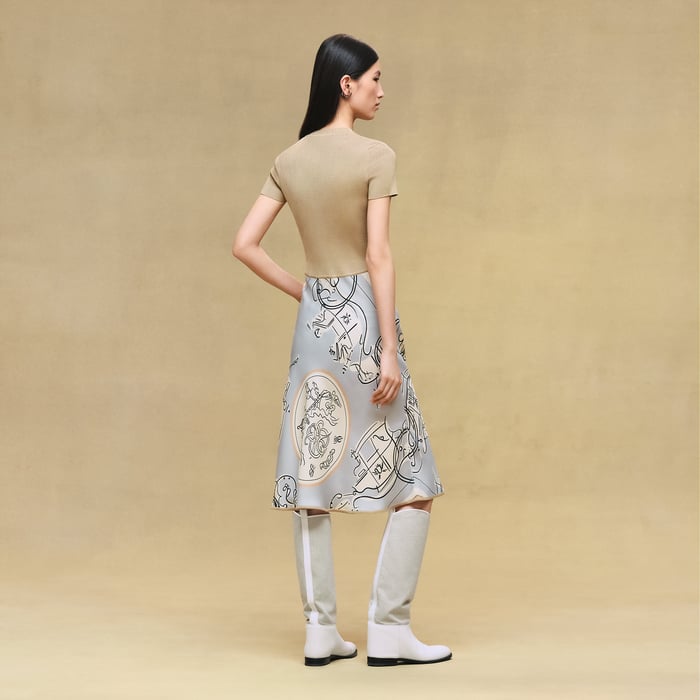 Gris Paruline "Ex-libris a Main Levee" Short-sleeve Twillaine Long Dress