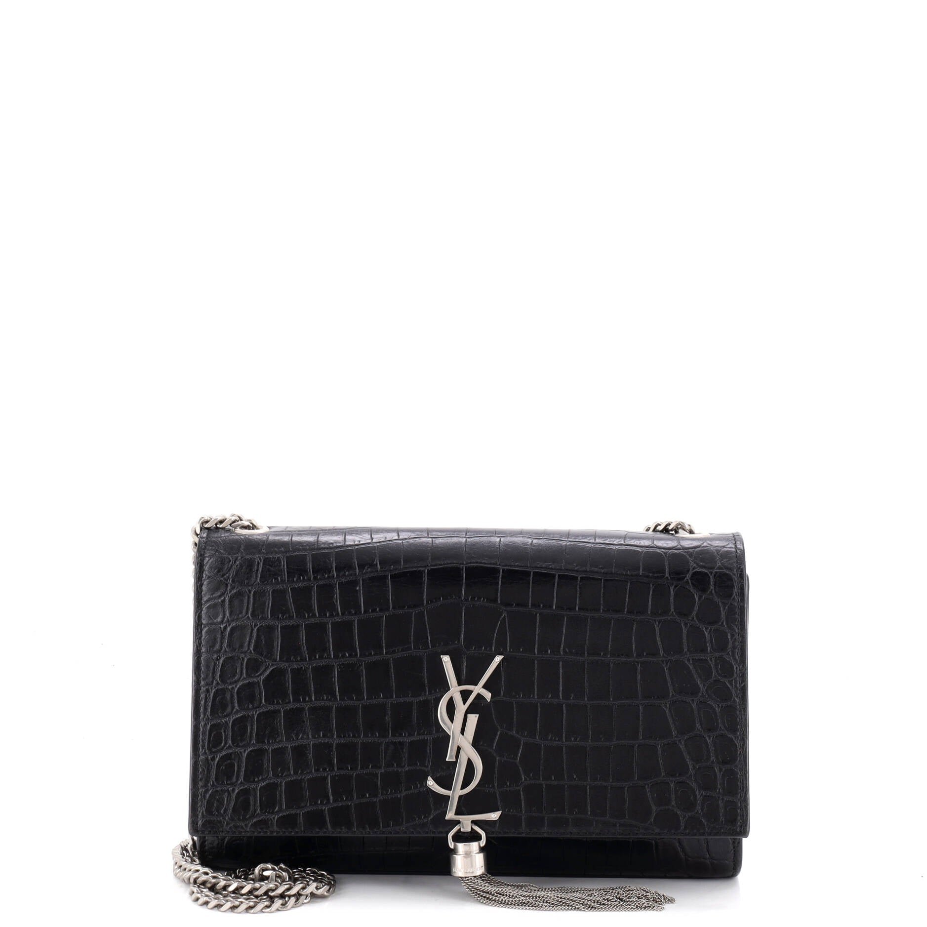 Saint Laurent Classic Monogram Tassel Crossbody Bag Crocodile Embossed Leather Medium