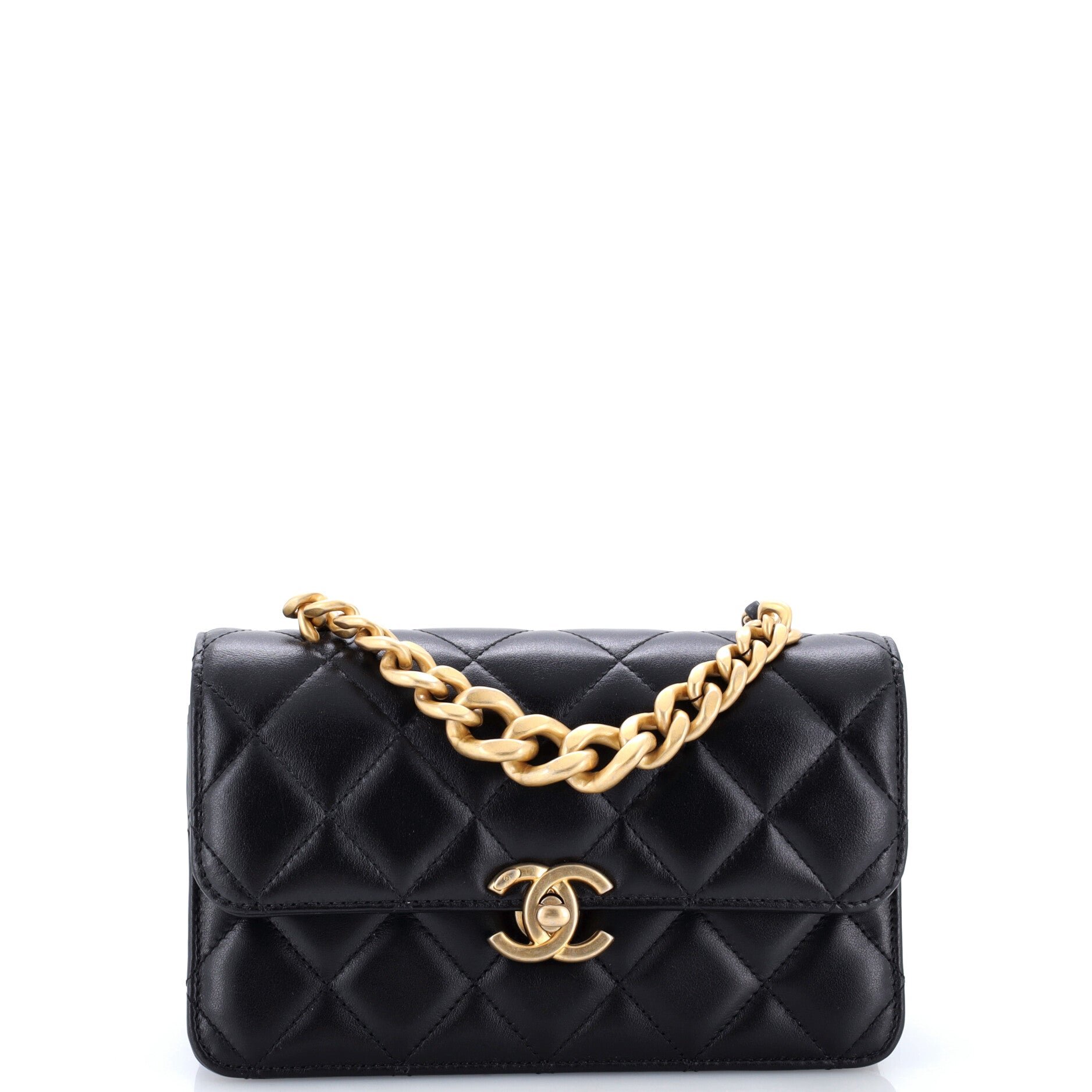Chain Handle Compartment Flap Bag Quilted Lambskin Mini