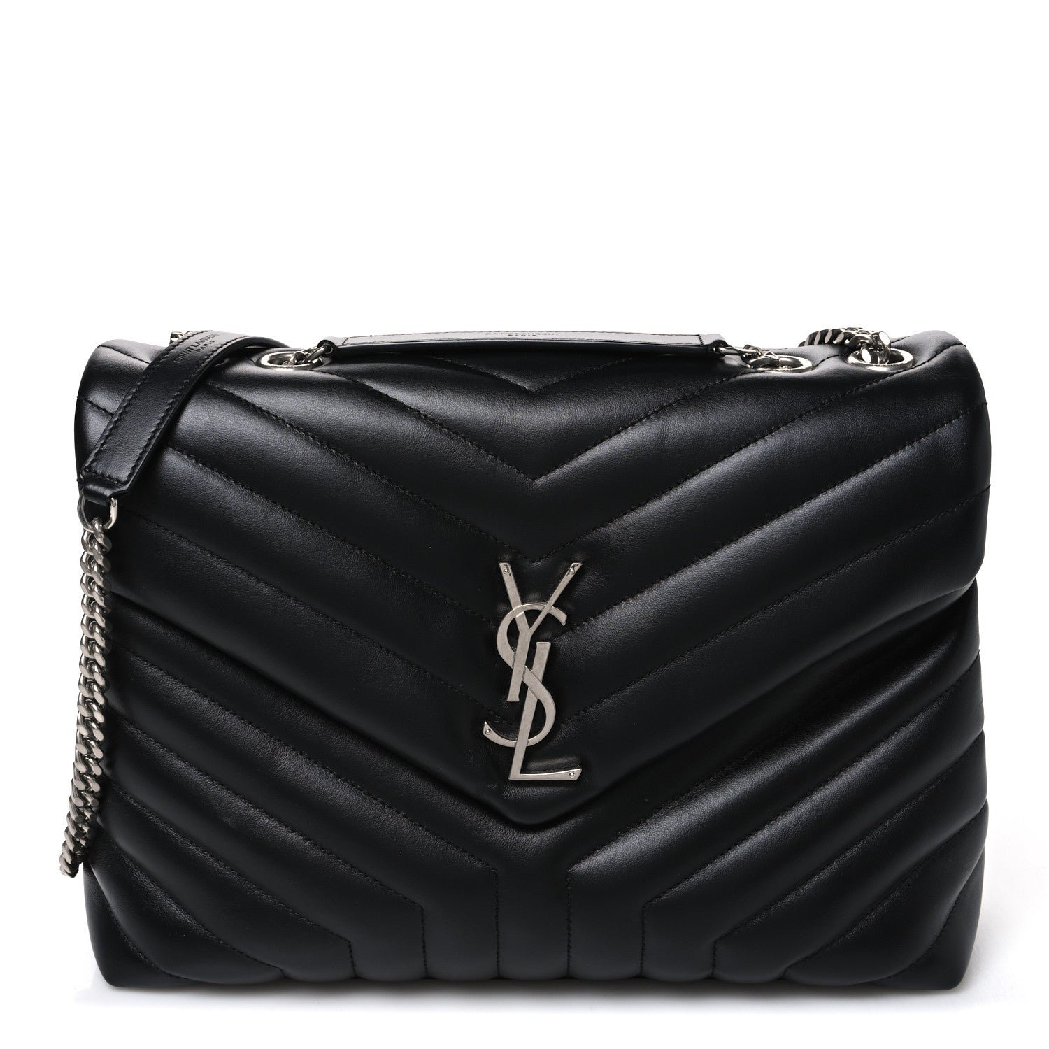 Saint Laurent Calfskin Y Quilted Monogram Medium Loulou Chain Satchel Black