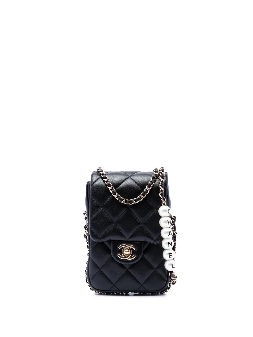 2019 Quilted Lambskin My Precious Pearls Phone Holder with Chain crossbody bag