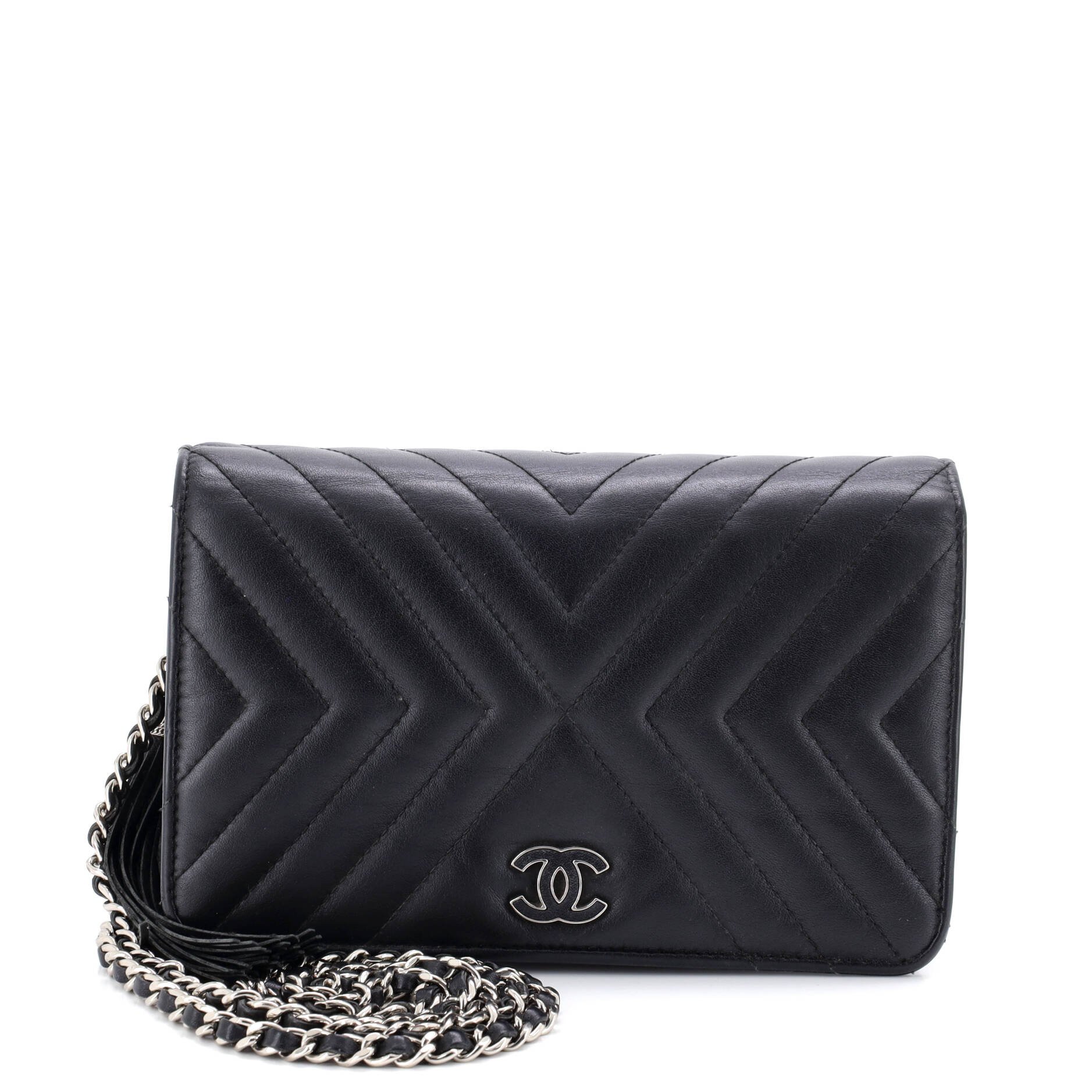Tassel Wallet on Chain Chevron Calfskin